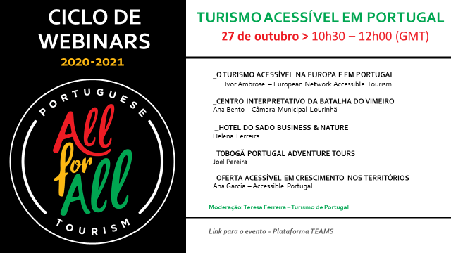 Cartaz e Programa do Webinar Turismo acessível em Portugal 27 de outubro 10h30 às 12h00
